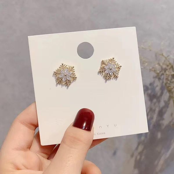 

s925 sterling silver snowflake earrings female temperament simple earrings supply sweet personality ear jewelry new, Golden;silver