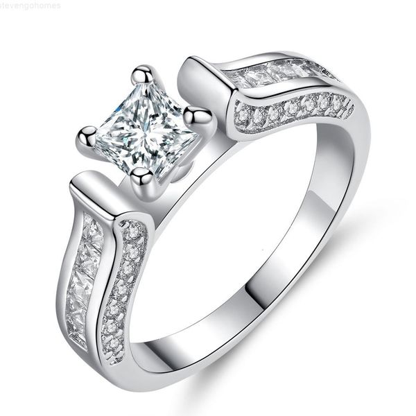 

cross-border micro-set one four-claw beautiful u-shaped set gold couple ring mensfashionring tungstenring, Silver