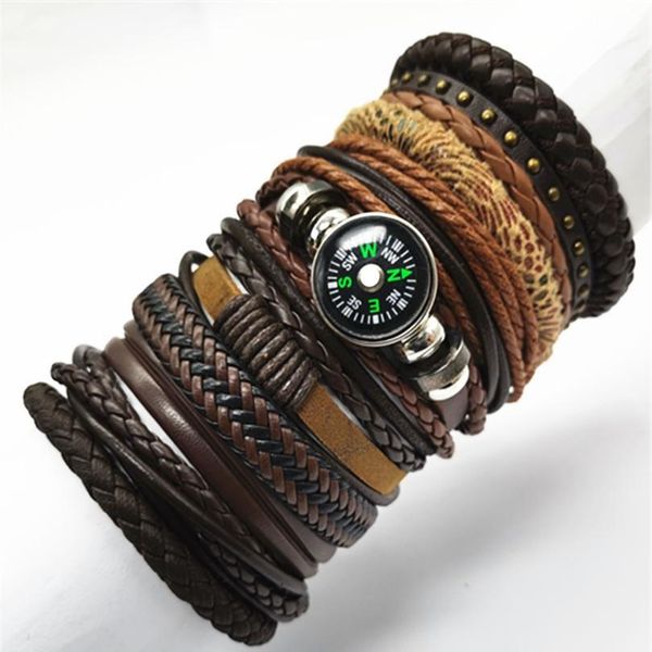 

compass 10pcs/set black wrap woven fashion handmade men bracelets male women leather bracelet men bangle wholesale jewe qylwtn, Golden;silver