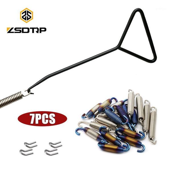 

zsdtrp 7pcs universal motorcycle exhaust spring hooks stainless steel spring hook puller rotatable metal springs kit set1