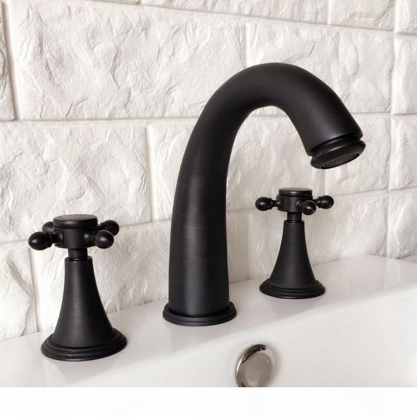 

black oil rubbed bronze double handles 3 holes install widespread deck mounted bathroom sink basin faucet sink mixer tap mhg058