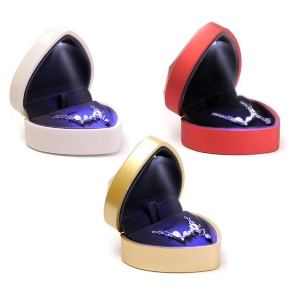 

heart led light engagement ring bracelet holder jewelry display box storage case, Pink;blue