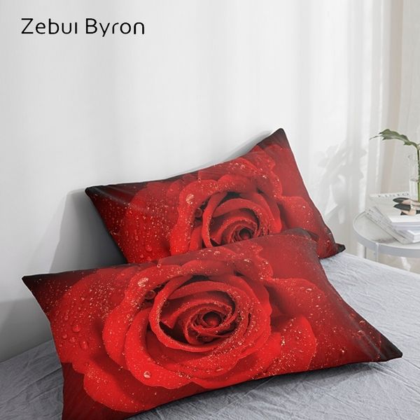 3D HD Travesseiro Pillowcase Personalizado / 50x70 / 50x75 / 50x80 / ​​70x70 Cobertura de travesseiro decorativo, cama para casamento rosa vermelha, drop ship 201212