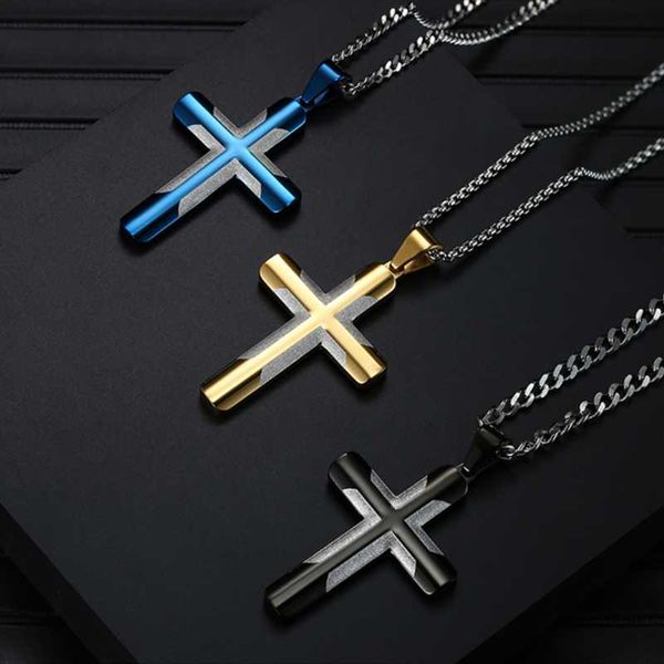 

heayoyo christian иисус titanium cross ожерелья подвески мужчины из нержавеющей стали золотой синий черный цвет молитвенные колье мужчины юв, Silver