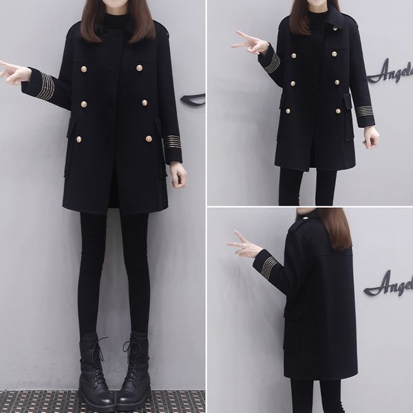 

fall / winter 2020 new british style small wool women's breasted double cashmere coat fashion, Black