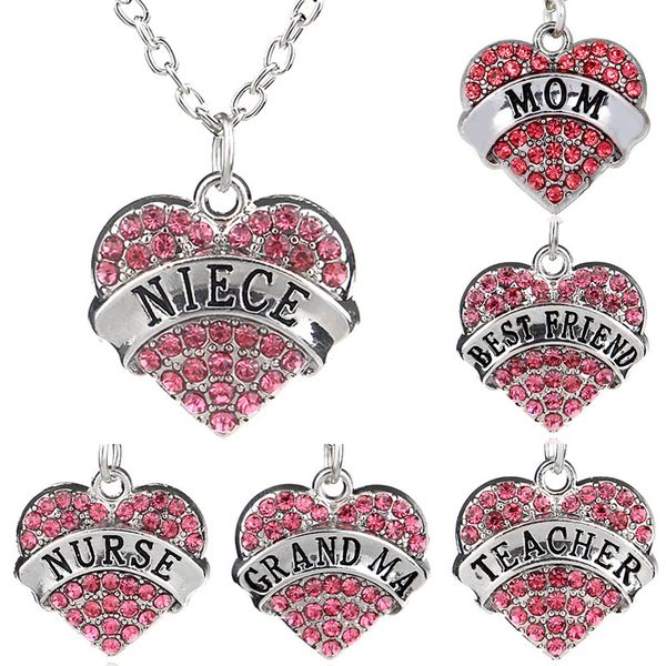 

heart shaped diamond member necklace affection between family members pendant necklaces letter of the necklace-p