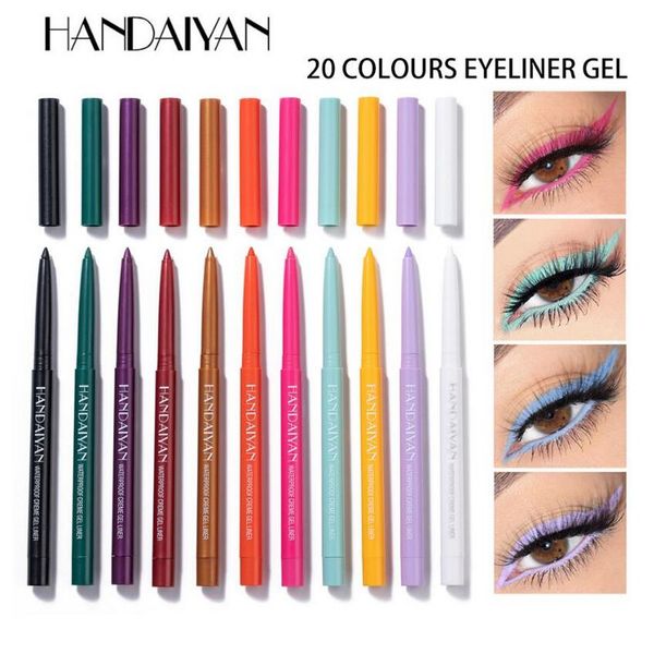 Handaiyan 20 cores gel gel À prova d 'água lápis à prova de suor à prova de non-smudyyyeliner caneta ultra-fina delineador olhos coloridos maquiagem