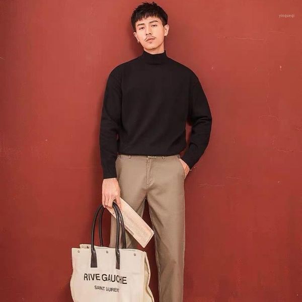 

half-turtle-neck sweater men's korean version of the trend of autumn and winter thick ride collar knitted bottoming shirt1, White;black