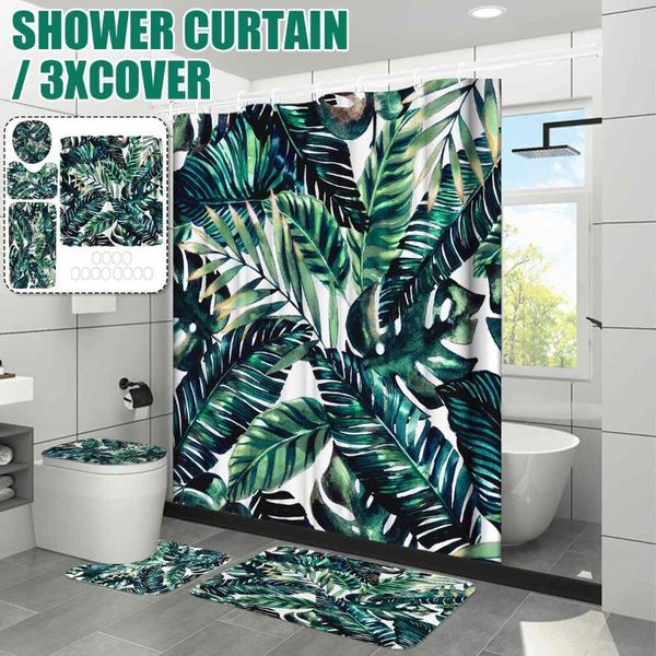 

180x180cm bathroom set waterproof shower curtain bath cover bathroom decor colored drawing leaves type