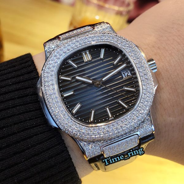 

ad version 5719/1g-001 blue dial silver diamond case 9015 modified 324sc automatic movement men's watch leather strap designer watches, Slivery;brown