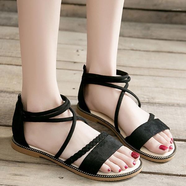 

new flat outdoor slippers sandals foot ring straps beaded roman sandals fashion low slope with women's shoes low heel shoes x1121, Black