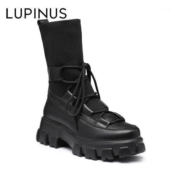 

lupinus fashion shoes 2021 ankle boots booties female black stretch fabric women sock boots big size shoes 35-441