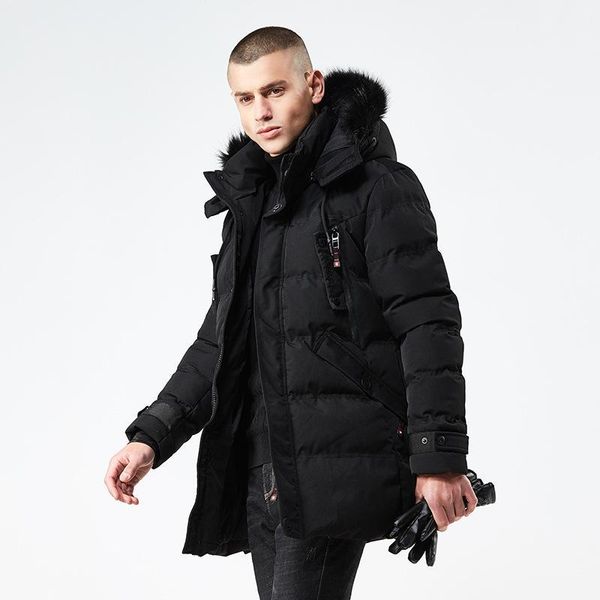 

winter long warm bio down fur hat jacket parkas coat men brand new casual hooded thick warm outwear parkas trench coat men1, Black