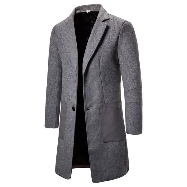 

kimsere men's fashion business wooled blend england stylr long trench coat for male casual windbreaker outerwear black grey, Tan;black