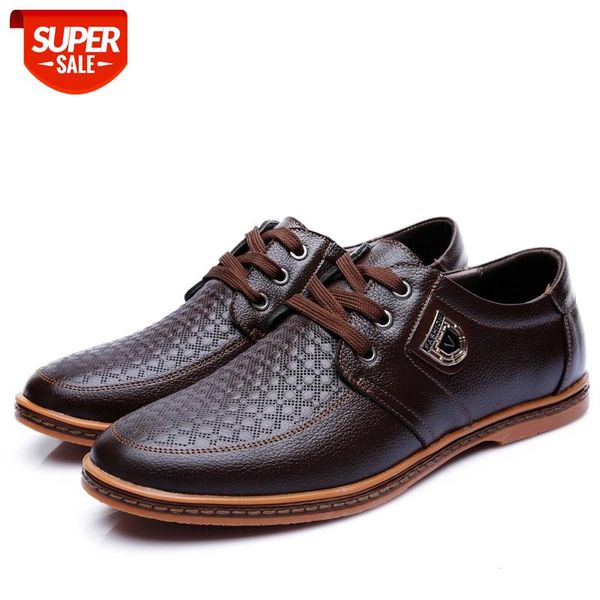

men's outdoor casual leather shoes spring business soft-soled round toe british fashion lace-up single shoes large size 38-48 #ex4o