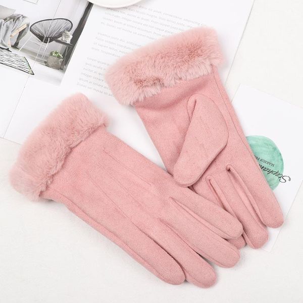 

five fingers gloves women touch screen cute furry warm full finger mittens thick plush, Blue;gray
