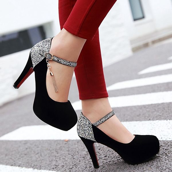 

sarairis brand 2019 elegant bride big size 43 high heels party women shoes woman platform round toe mary janes pumps shoes t200525, Black