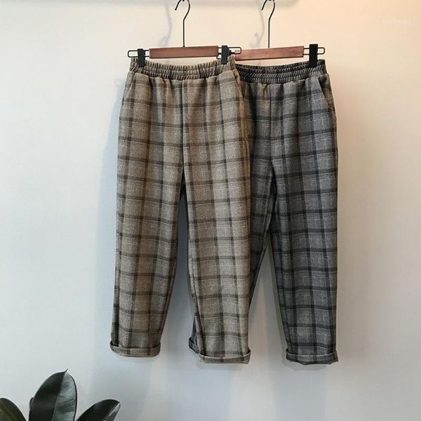 

casual pants women's autumn and winter 2019 new korean version loose wool plaid harun pants high waist 9-point1, Black;white
