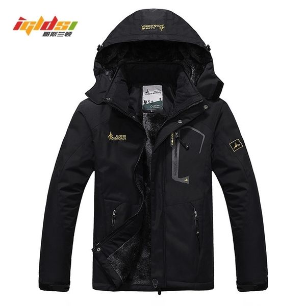 

winter jacket coats men casual thick velvet warm coat thermal windproof windbreaker hood military jackets men outwear down parka 201201, Black
