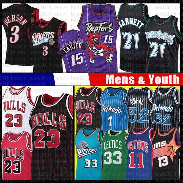 

винс михаил 3 аллен картер ларри иверсон птица джерси грант isiah hill thomas penny shaquille headway o neal steve bull nash kevin garnett, Black;red
