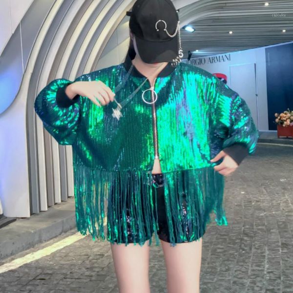 

fashion plus size sequins gold jackets women autun big size loose tassels silver jacket coats chic woman bling bling jacket1, Black;brown