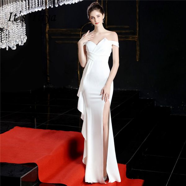 

it's yiiya mermaid evening dress off the shoulder formal dresses evening gown long elegant white ruched robe de soiree lj201120, White;black