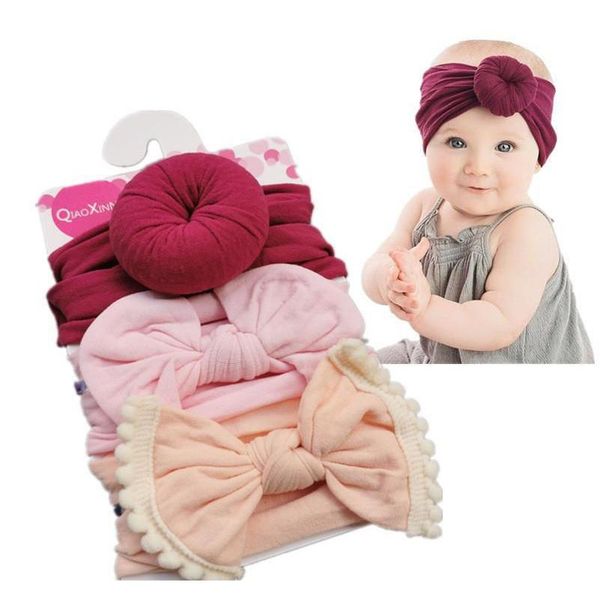 

baby girls knot ball donut headbands bow turban 3pcs set infant elastic hairbands new children knot headwear kids hair accessories ppdfo, Silver