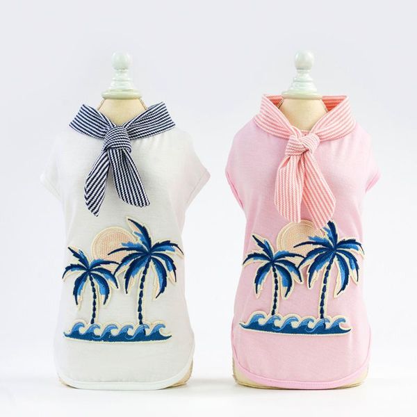 

dog apparel fashion lovely coconut tree embroidery vest cat cotton tie t-shirt clothes pet supplies