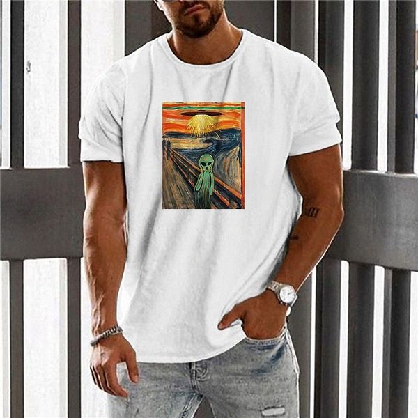 

men's t shirt stamping graphic prints oil painting crew neck casual daily print short sleeve basic designer big and tall white black z