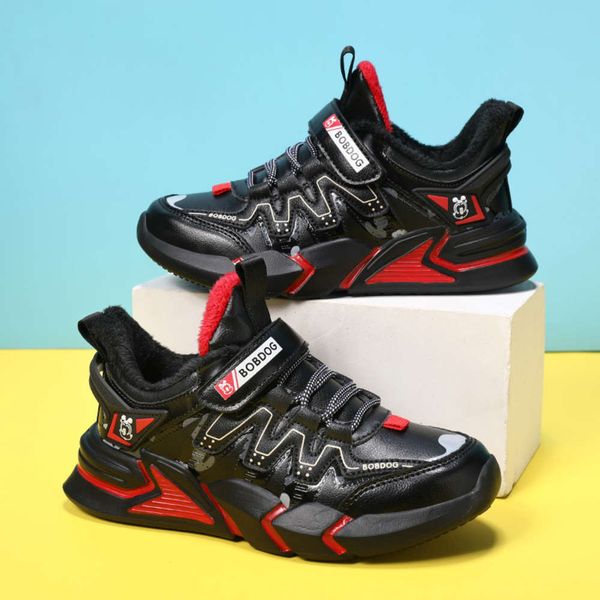 

babudou autumn winter new leisure plush children's second cotton waterproof and warm boys' sports sho, Black;red