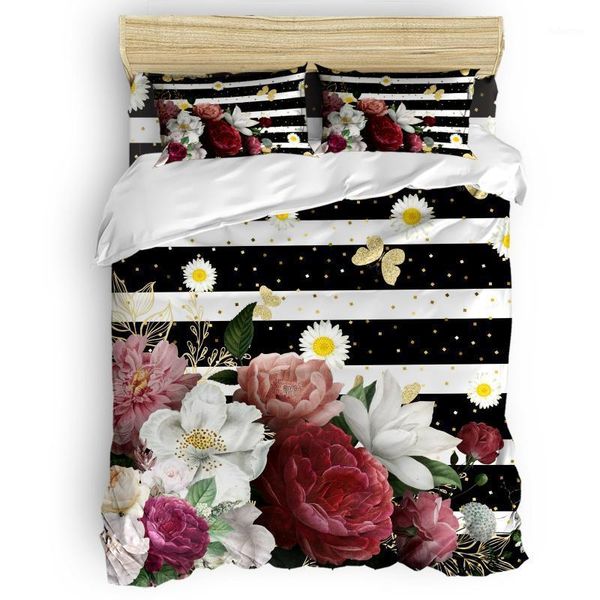 

stripes daisy butterfly flower duvet cover set warm and comfortable bed sheet bedroom comforter set 2/3/4pcs bedding1
