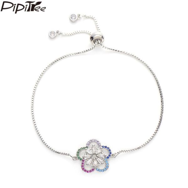 

charm bracelets pipitree lovely hollow flower bracelet femme adjustable chain bangle cz zircon crystal women jewelry gift, Golden;silver