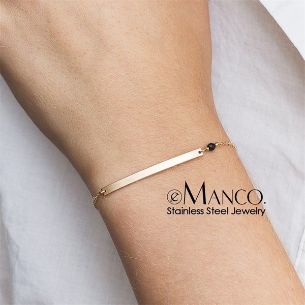 

emanco women letter custom initial stainless steel bracelet minimalist thin bracelets for women friend bracelets y200323, Golden;silver
