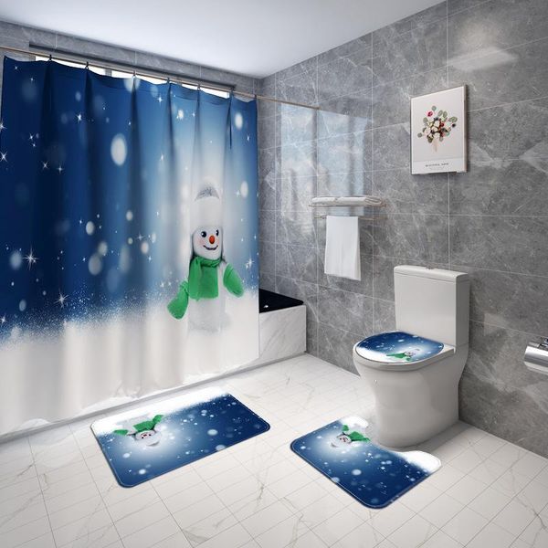 

shower curtains merry christmas bathroom set cute snowman non-slip mat toilet lid cover rug happy year curtain with hooks