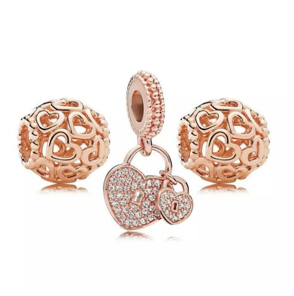 

925 sterling rose gold charm fit pandora bracelet beads woman jewelry set