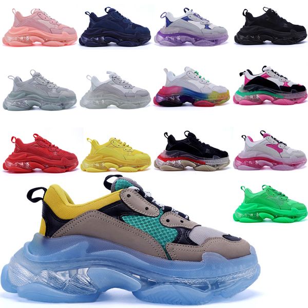 

2021 fashion men women casual dad shoes neon green triple-s 17fw sneakers tripler black pink crystal clear sole bottom paris platform 27r7#