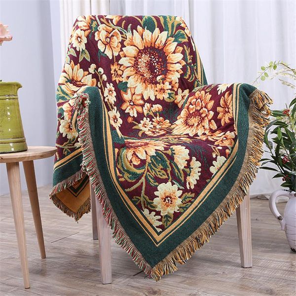 

knitted thread blankets with tassel classic flower chrysanthemum couch sofa office nap travel throw blanket soft warm home decor