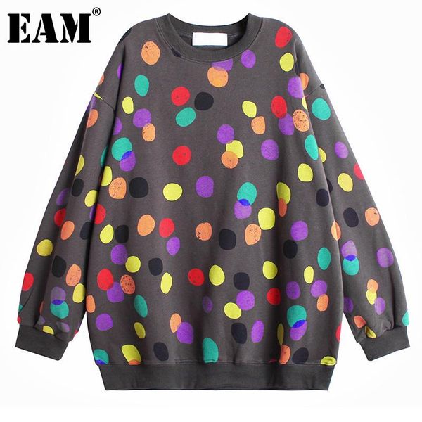 

eam] loose fit rainbow polka dot sweatshirt new round neck long sleeve women big size fashion tide spring autumn 2020 1dd1165, Black