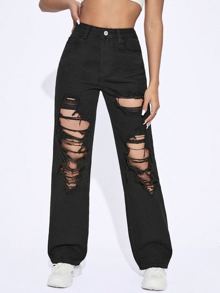 

light washed cut out ripped straight leg jeans k1kh#, Blue