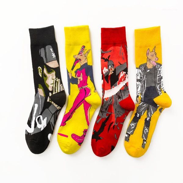 

men's socks autumn winter women and men fashion ins funny cute hip hop casual harajuku cartoon creativity lovers ninja series1, Black