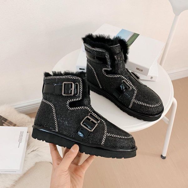 

classic fashion popular motorcycle boots for women with full diamond new style chrismas gift luxury designers martin ankle casual shoes, Black