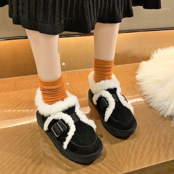 

woman ankle boots suede-leather boots fur warm winter slip-on snow for women warm short booties comfortable1, Black