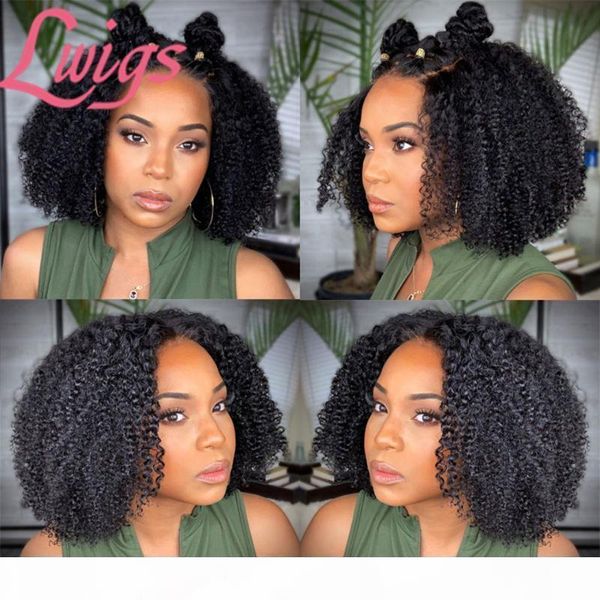 

kinky curly lace front human hair wigs brazilian afro curly 360 lace wig pre plucked high density 200% frontal wigs, Black;brown