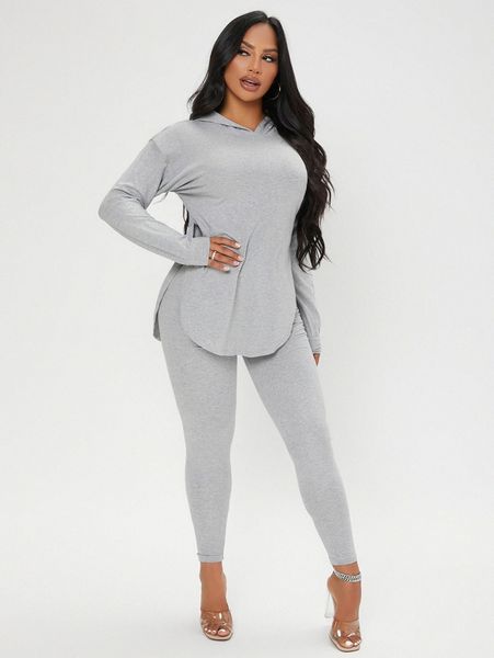 

sxy solid split curved hem hoodie & leggings n1xq#, White
