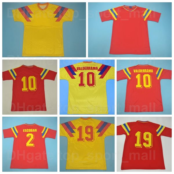 Ulusal Takım 1990 Erkekler Retro 10 Valderrama Futbol Forması Vintage Klasik 2 Escobar Takımı Kırmızı Renk Sarı Futbol Gömlek Kitleri Üniforma Özel Ad Numarası Gelunbiya