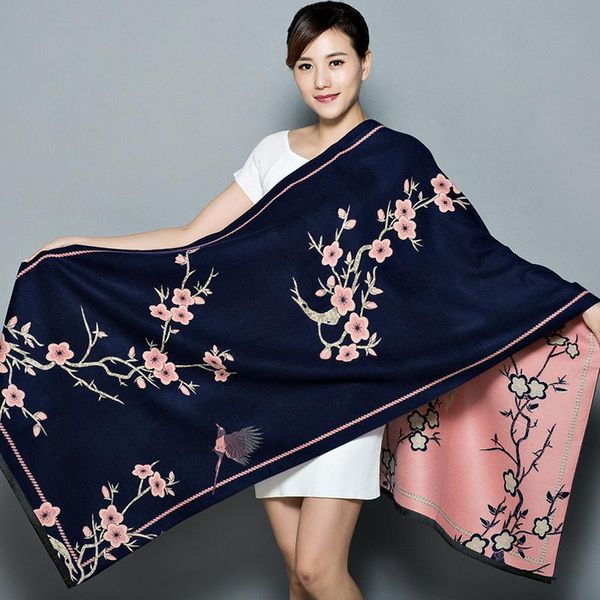 

scarf floral print cape women warm cloak winter imitation cashmere scarves shawls female thick blanket wraps foulard, Blue;gray