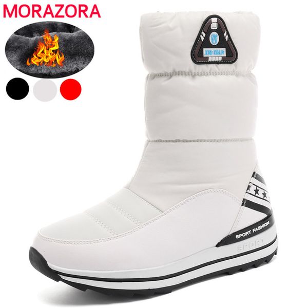 

morazora plus size 31-43 snow boots platform waterproof winter laarzen women's white cats single shoes, Black