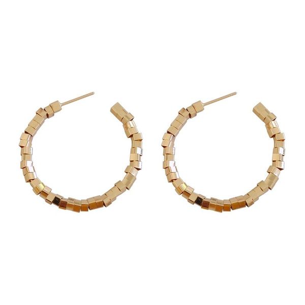 

2021 new trendy minimalist hand-made creative design c word metal cold style temperament simple fashion hoop earrings bijoux, Golden;silver