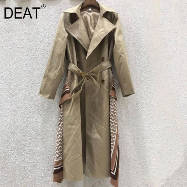 

deat leisure turn down collar wide waisted double breasted full sleeve women loose trench coat 2020 autumn winter new td6621, Tan;black