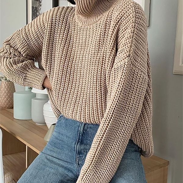 

wotwoy autumn winter knitted turtleneck sweater women thick long oversized sweaters women solid cashmere pullovers korean lj200815, White;black